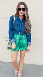 Polka Dot Perfection Satin Shorts - Green
