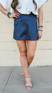 Polka Dot Perfection Satin Shorts - Navy