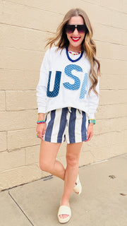 Brighton Striped Shorts-Navy & Natural