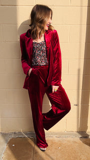 Velvet Glam Straight Leg Pants- Garnet