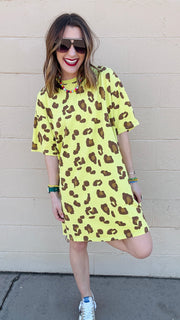 Emma leopard Print T-Shirt Dress- Neon Pineapple