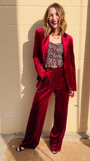 Velvet Glam Straight Leg Pants- Garnet