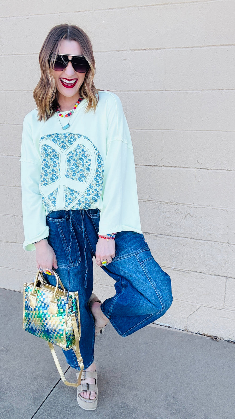 Boho Peace Patch Tee-Lime