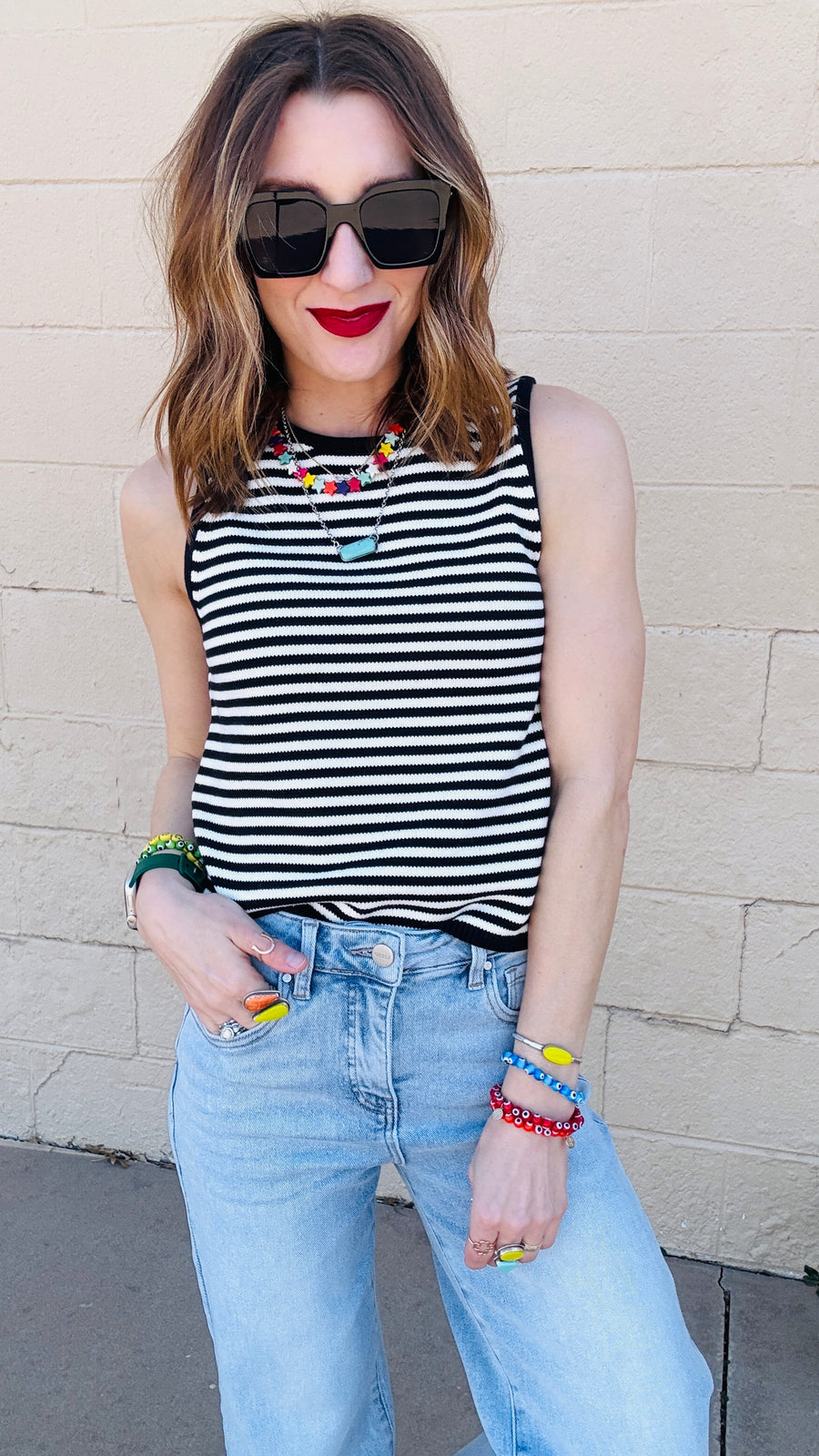 Elli Black & White Knit Striped Tank