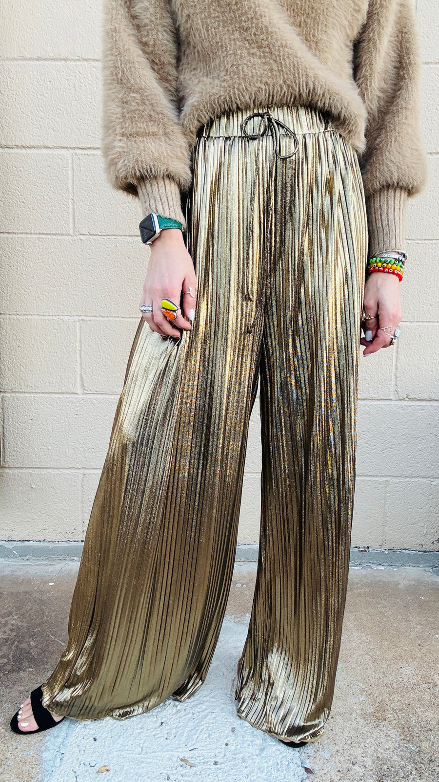 Disco Diva Metallic Wide Leg Pants- Gold