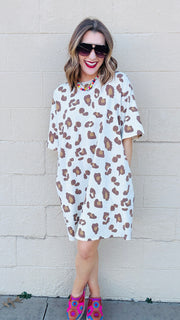 Emma leopard Print T-Shirt Dress- Khaki