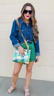 Polka Dot Perfection Satin Shorts - Green