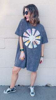 Sunshine Sweetie Patchwork T-Shirt Dress - Smoke