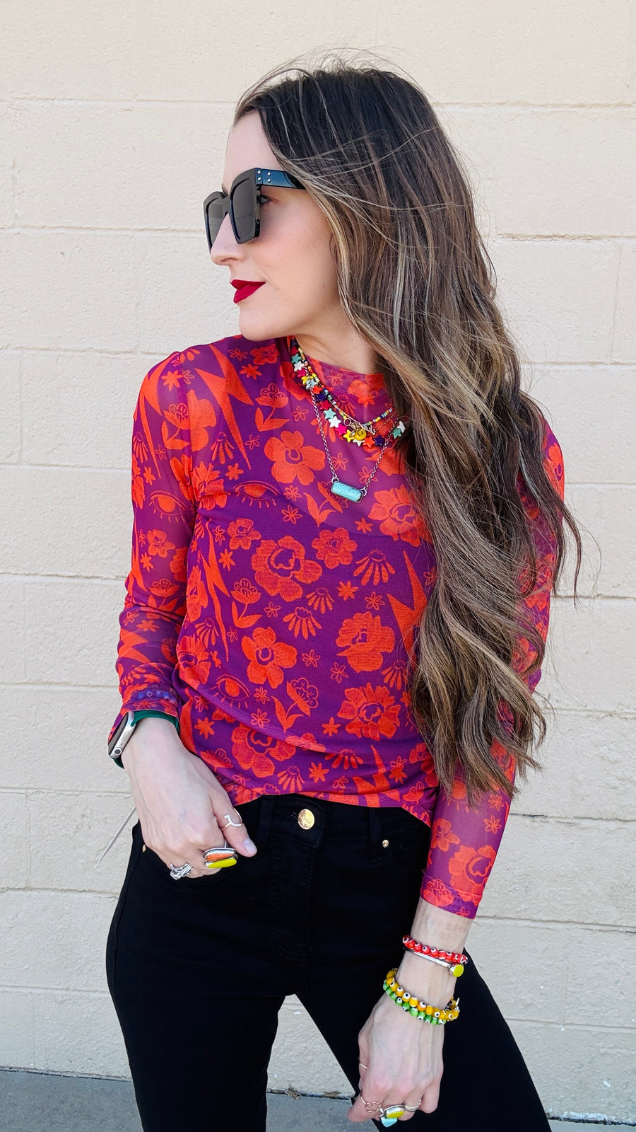 Electric Wildflower Mesh Top