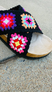 Tacoma Crochet Sandal in Black Multi