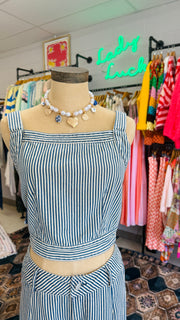 Niki Lace-Up Back Pin-Stripe Tank