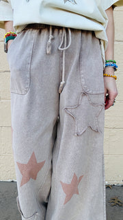 Superstar Distressed Patchwork Wide Leg Pants - Latte