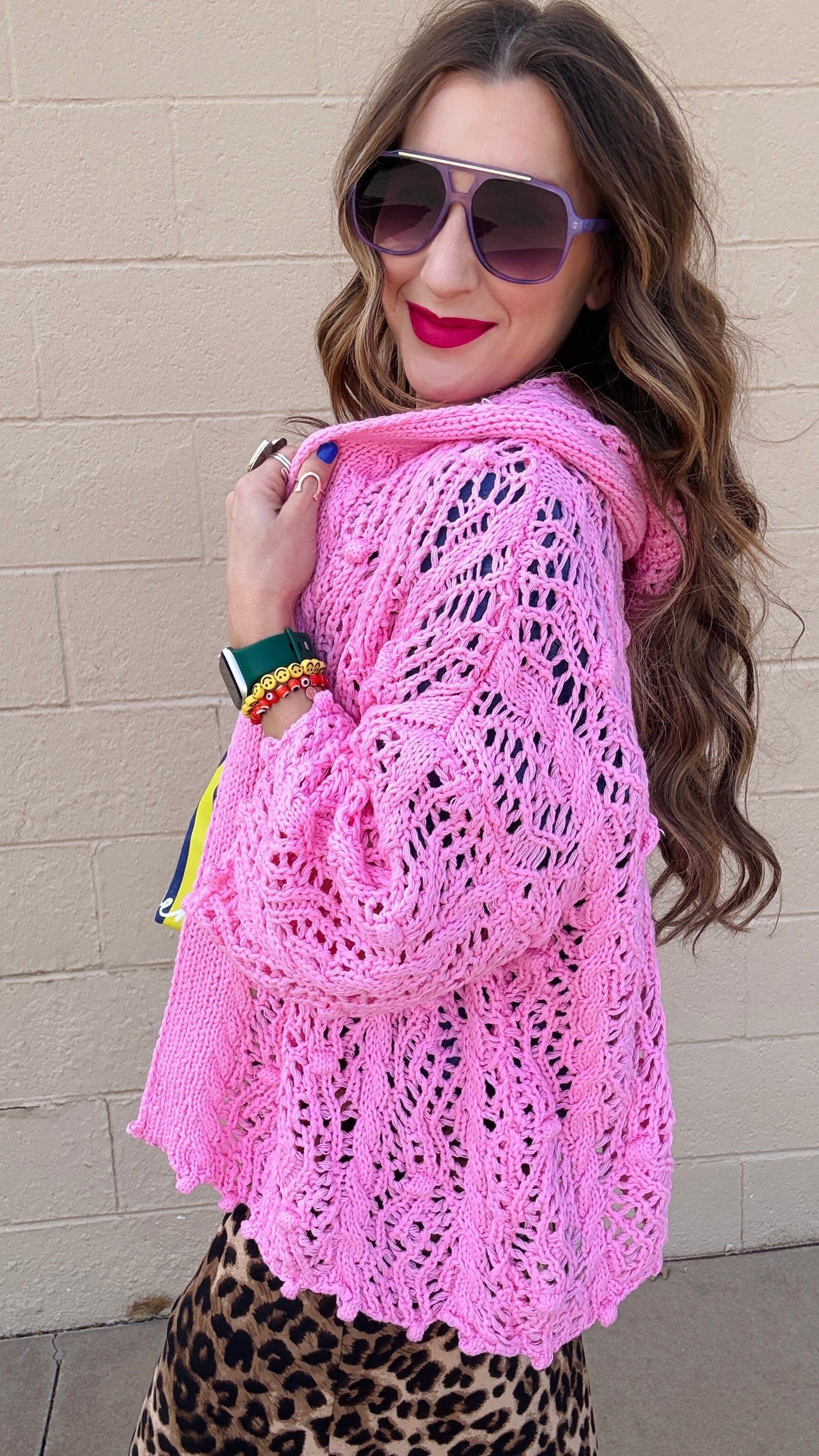 Skyline Breeze Crochet Cardigan-Bubblegum Pink