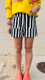 Wrenlee Waffle Knit Striped Shorts- Black & White