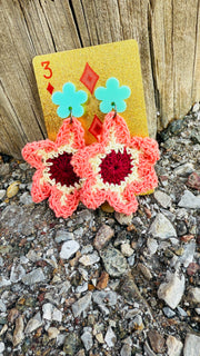 Flower Power Acrylic Flower & Crochet Earrings - 3 Colors