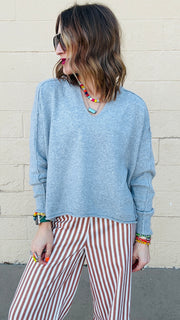 Favorite Exposed Seam Sweater- Heather Gray