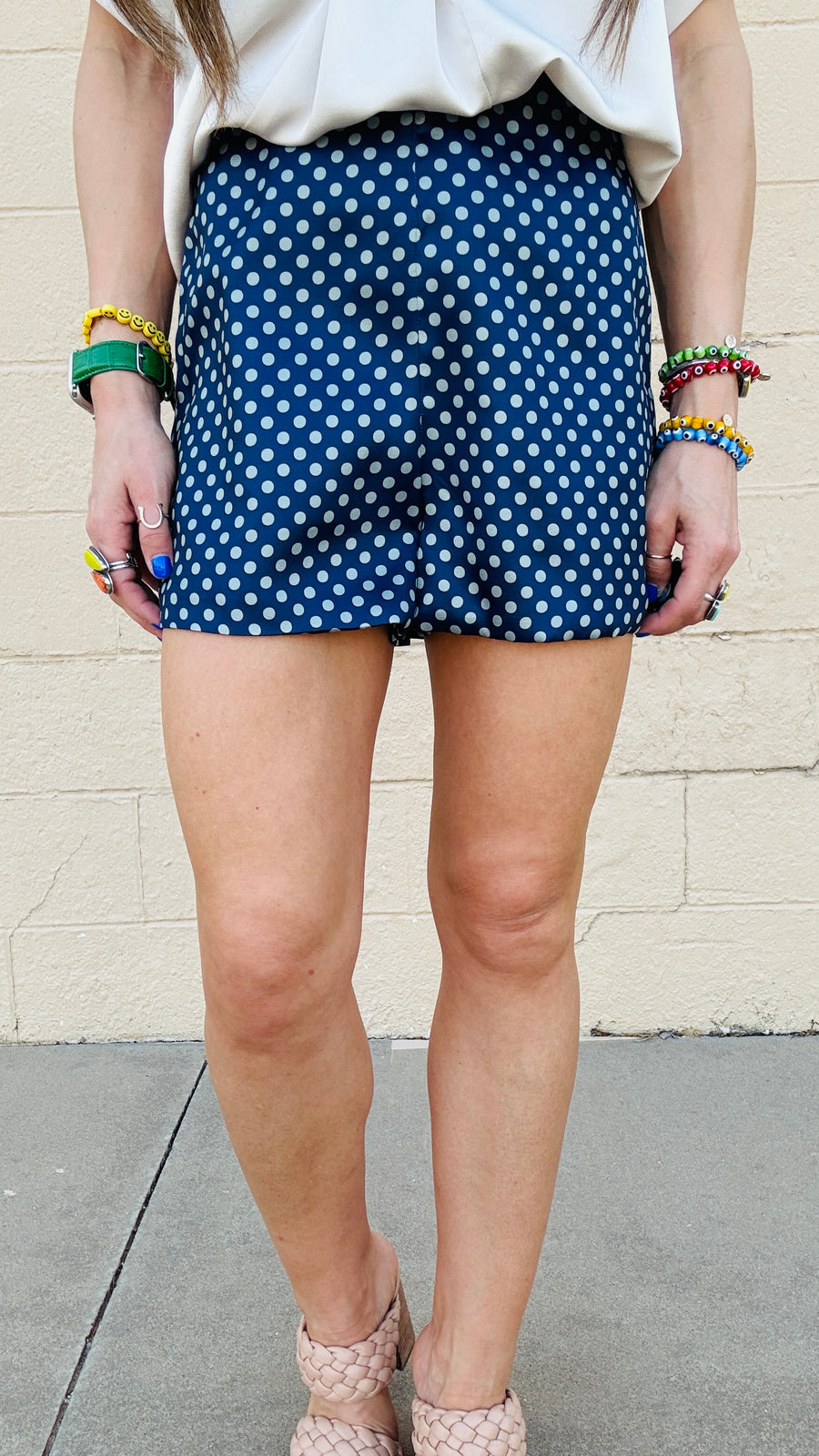 Polka Dot Perfection Satin Shorts - Navy
