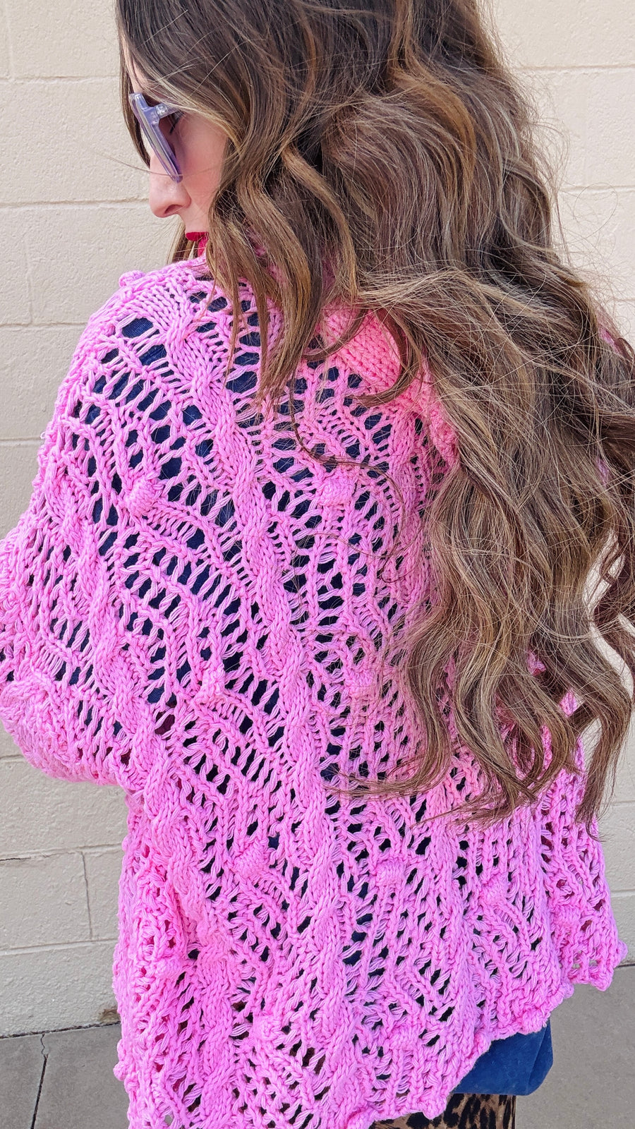 Skyline Breeze Crochet Cardigan-Bubblegum Pink
