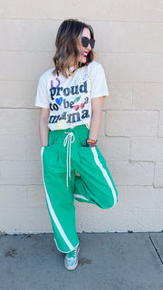 Stride and Style Windbreaker Pants- Green & White