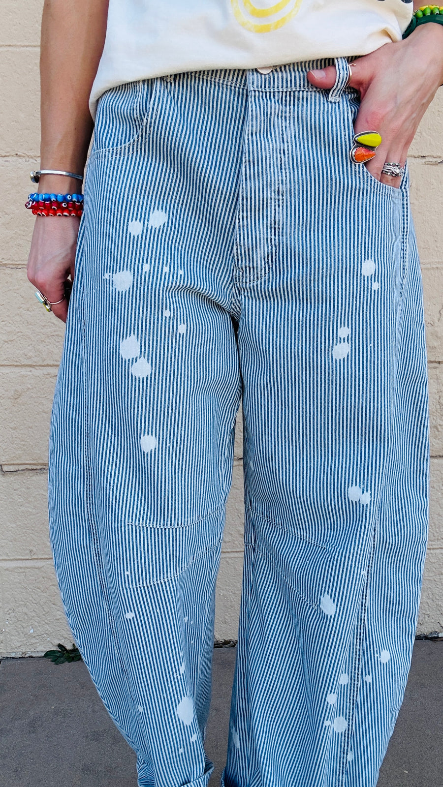 Pinstripe Penny Barrel Leg Pants