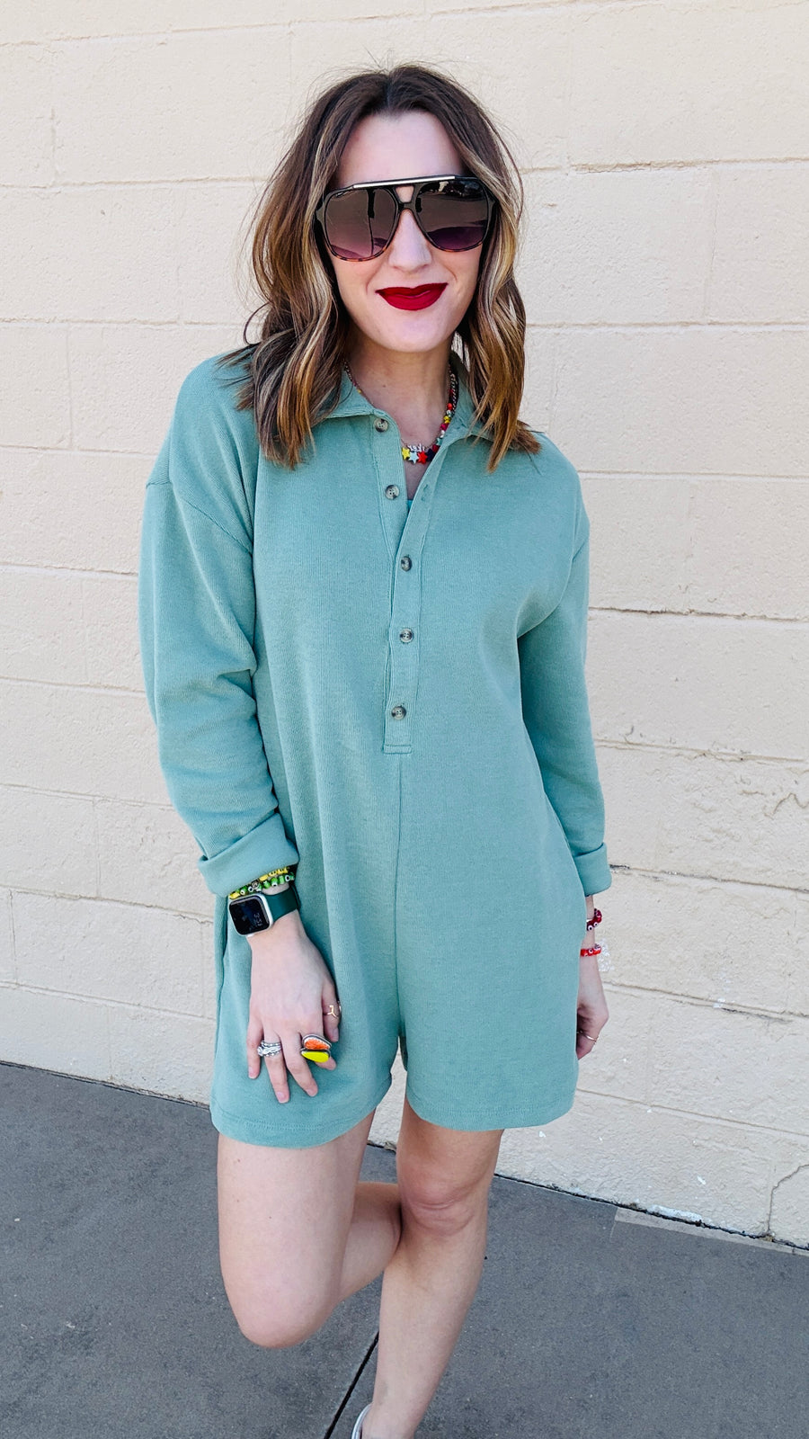 Pistachio Breeze Knit Romper