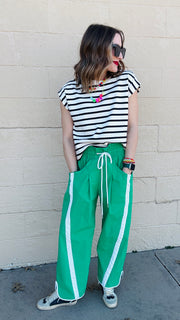 Stride and Style Windbreaker Pants- Green & White