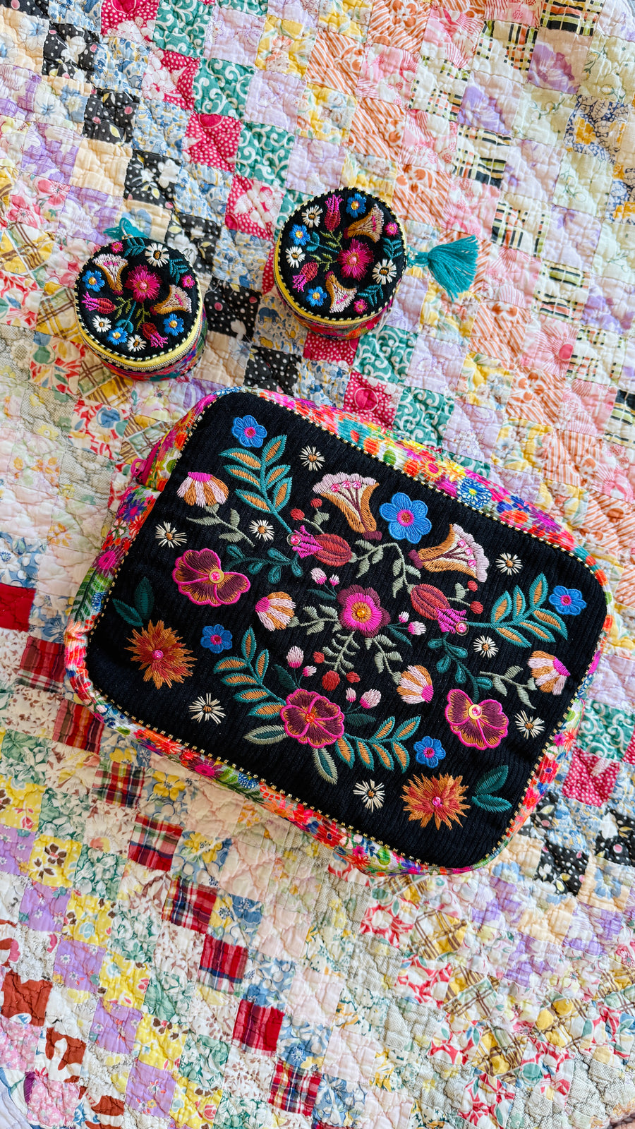 Sonny Embroidered Corduroy Cosmetics Bag