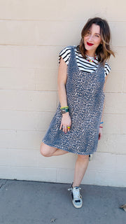 Faded Leopard Denim Mini Dress