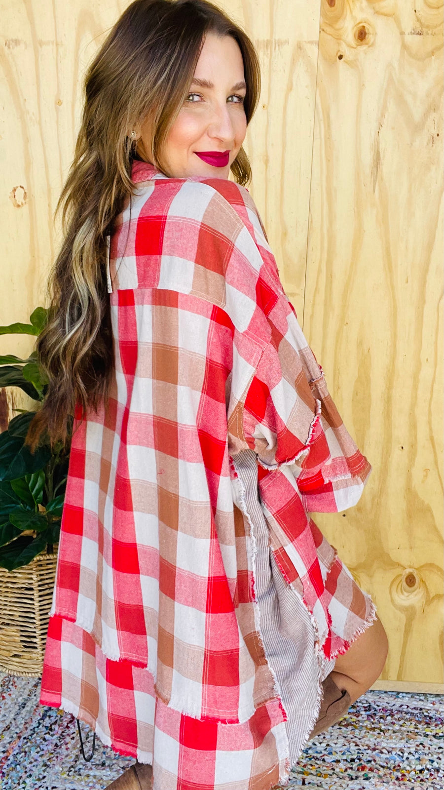 Hayride Honey Plaid Oversized Flannel Dress- Red or Brown Mix