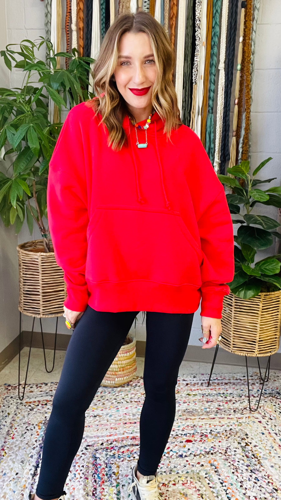 Paige Classic Drawstring Hoodie- Ruby