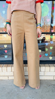 Class Act Twill Wide Leg Pants- Tan