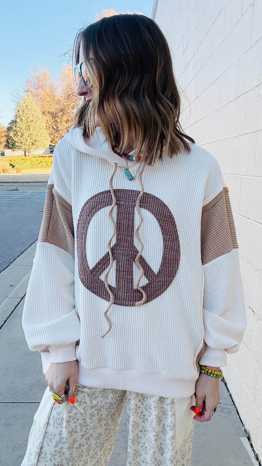 Peaceful and Pretty Waffle Knit Oversized Hoodie