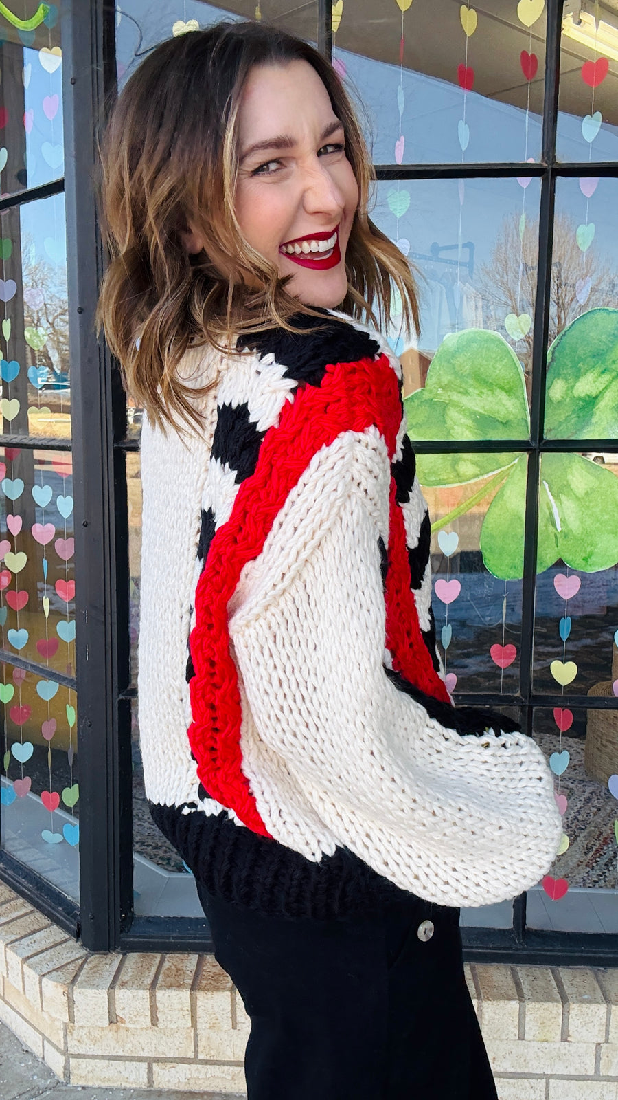 Tyra Chunky Knit Striped Sweater- Red & Black