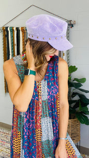 Studded Newsboy Corduroy Hat- Purple Iris