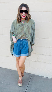 Sunset Stroll Pleated Denim Shorts