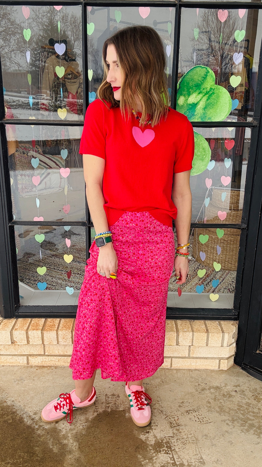 Heartbreaker Knit Tee- Red & Pink