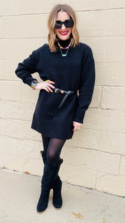 Libby Knit Sweater Dress- Black