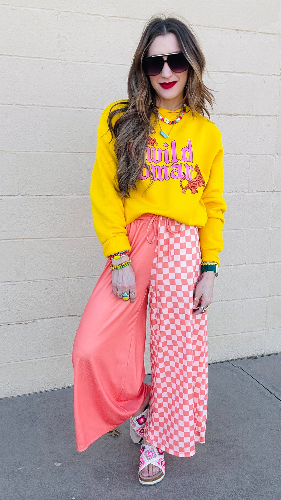 Checkmate Half & Half Pants- Salmon & Peach