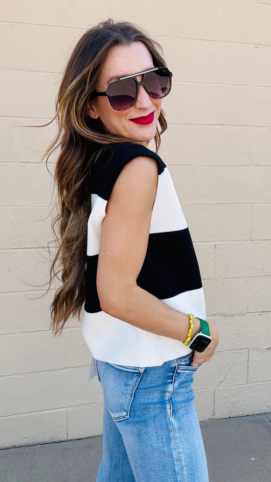 Avery Color Block Knit Cap Sleeve Top- Black