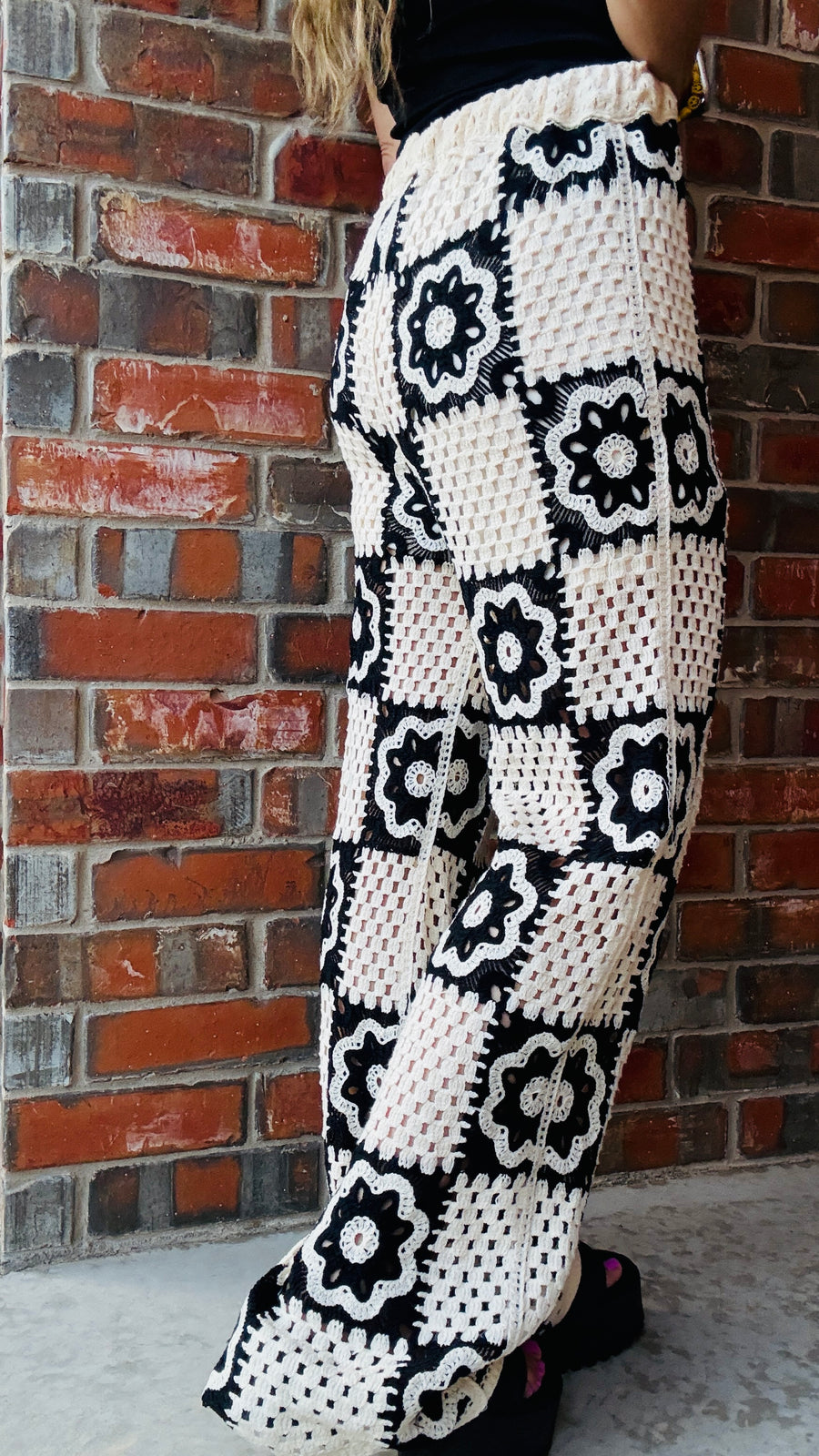 Retro Blossom Pants-Black & Cream