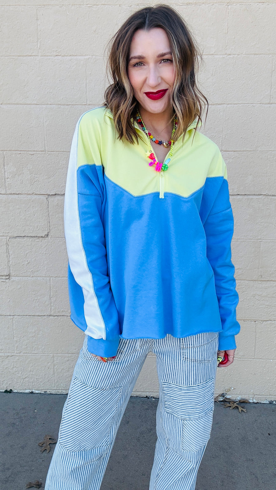 Sporty Spice Color Block Pullover- Blue Lime