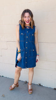 Darling In Denim Mini Dress- Dark Wash