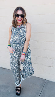 Wild Woman Leopard Print Denim Overalls