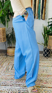 Elanor Striped Relaxed Fit Pants- Blue Mix