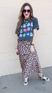 Cat Walk Leopard Print Midi Skirt- Pink