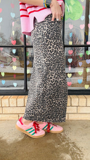 Miranda Leopard Print Slit Front Skirt