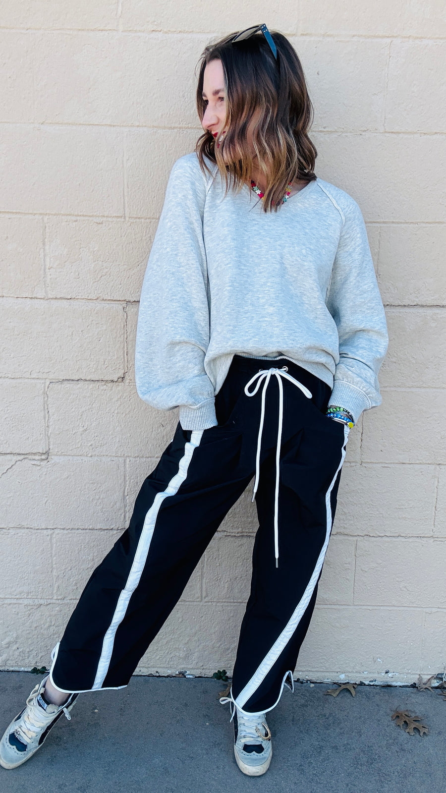 Stride and Style Windbreaker Pants-Black & White