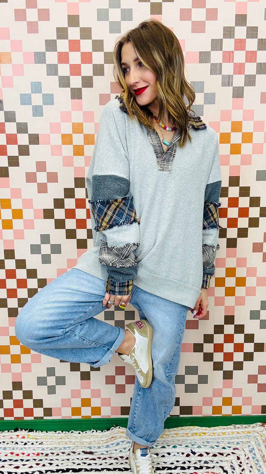 Mix Print Patchwork Oversized Pullover