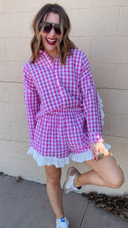 Sweetie Pie Plaid and Lace Set- Pink