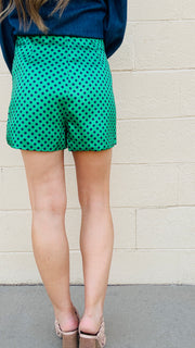 Polka Dot Perfection Satin Shorts - Green